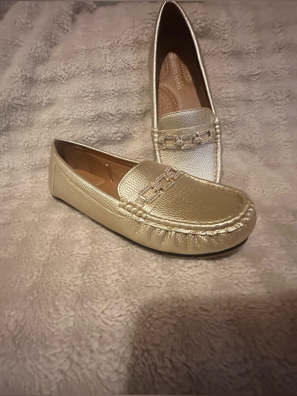 Women's Metallic Gold Slip-On Moccasin Loafers